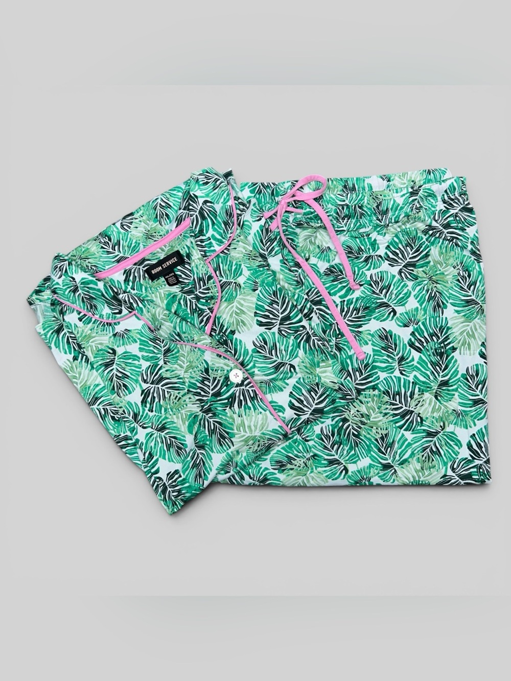 Room Service Tropical Palm Print Cropped Pajama Set XXL Lounge Sleepwear
